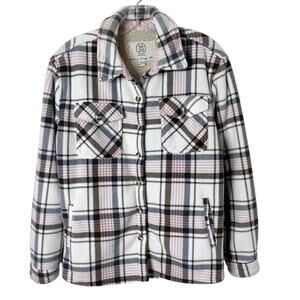 Sage Women's Plush Shirt Jacket S Pink Plaid Fleece Flannel Sherpa Lined Shacket